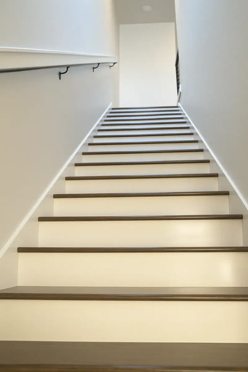 Refinished staircase with new treads and white risers