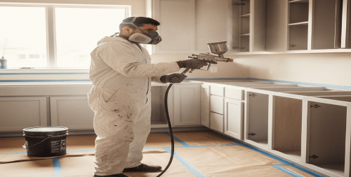 Cabinet painting Norman sprayed enamel for smooth factory finish Cabinet painting Norman sprayed enamel for smooth factory finish