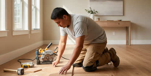 Hardwood flooring installation in Oklahoma City OK oak planks installed in living room Hardwood flooring installation in Oklahoma City OK oak planks installed in living room